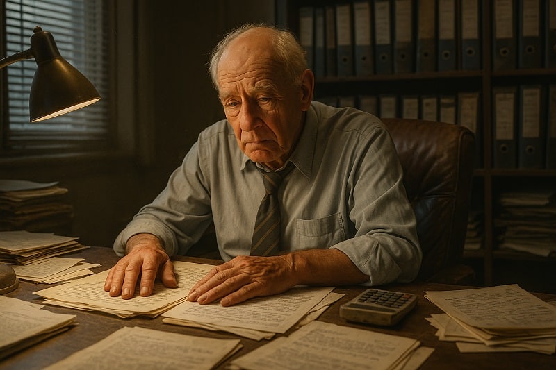 elderly man retirement office challenges