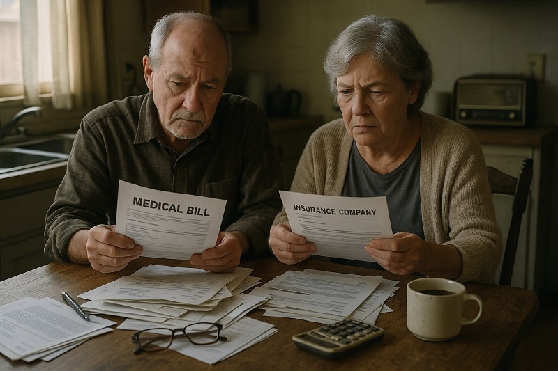retired couple with bills