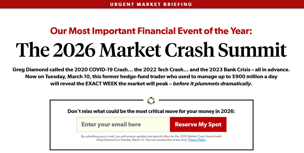 greg diamond prediction 2026 market crash summit forecast