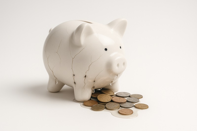 leaking piggy bank coins drain