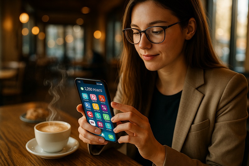 woman rewards app coffee shop