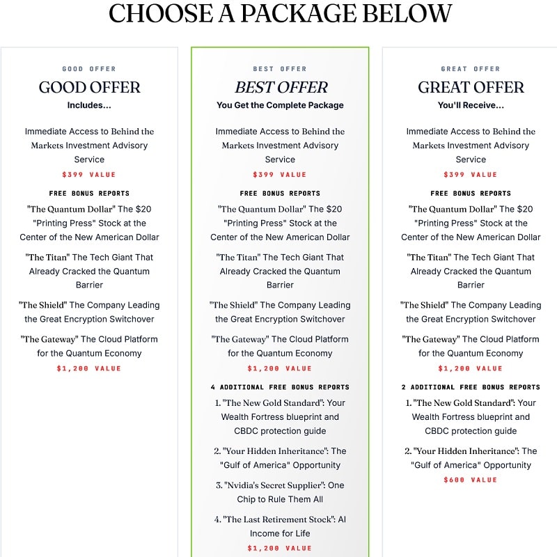 behind the markets choose your package