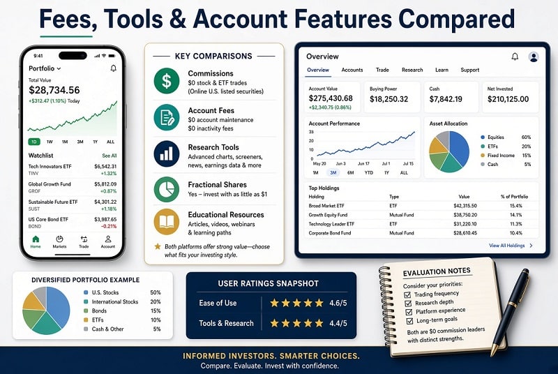 fees tools account features compared