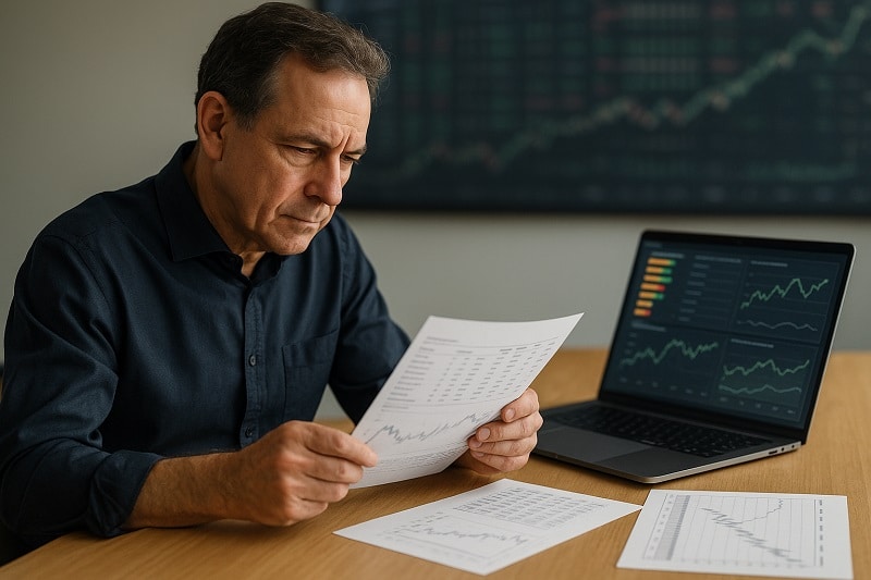 investor reviewing ai stock analysis