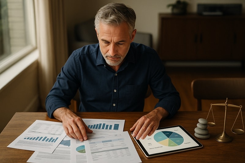 investor reviewing portfolio allocation drift