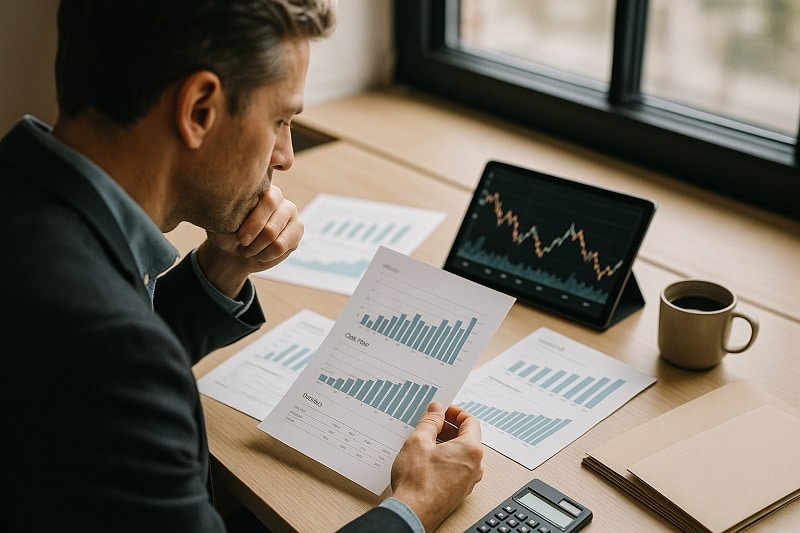 investor reviewing earnings reports