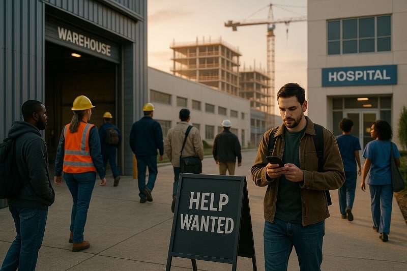 workers arriving varied industry shifts